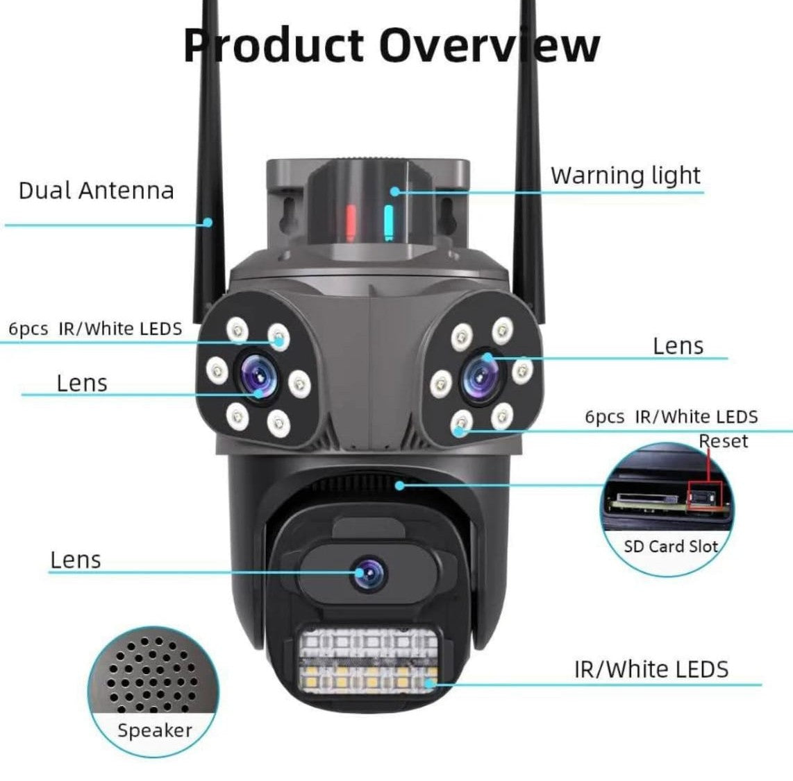 Cámara de Seguridad Tres Lentes 9MP WIFI 360° PTZ IP Visión Nocturna Seguimiento IA ICSEE ICSEE