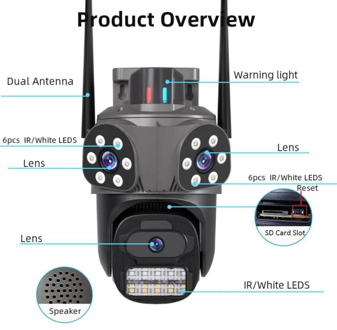 Cámara de Seguridad Tres Lentes 9MP WIFI 360° PTZ IP Visión Nocturna Seguimiento IA ICSEE ICSEE